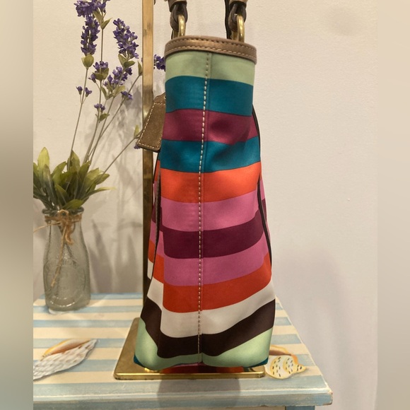 Coach Legacy Multicolor Stripe Sateen Tote Bag Handbag Purse F14009 - Picture 4 of 8